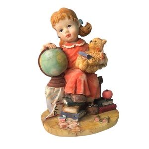 Vintage School Girl Globe Bear Figurine